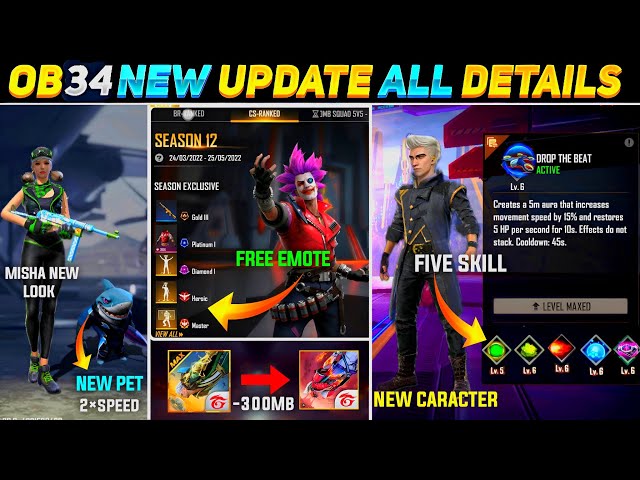 Ob34 Update Free Fire Full Details | Free Fire New update | ff New Update | 25 may free fire update