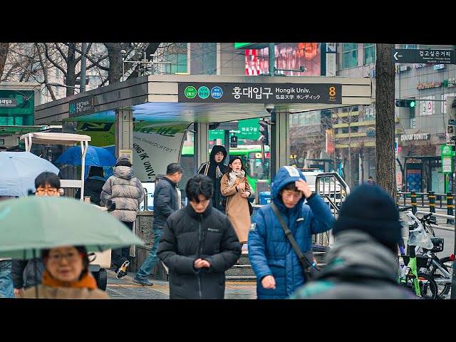 Snowy Morning Stroll in Hongdae 🌨️ Serenity Beyond the Nightlife | Korea Travel 4K HDR