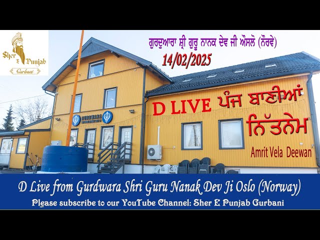 14/02/2025 D-LIVE 5 Bania Nitnem Paath | Aasa Di Vaar Keertan Gurdwara Shri Guru Nanak Dev Ji Norway