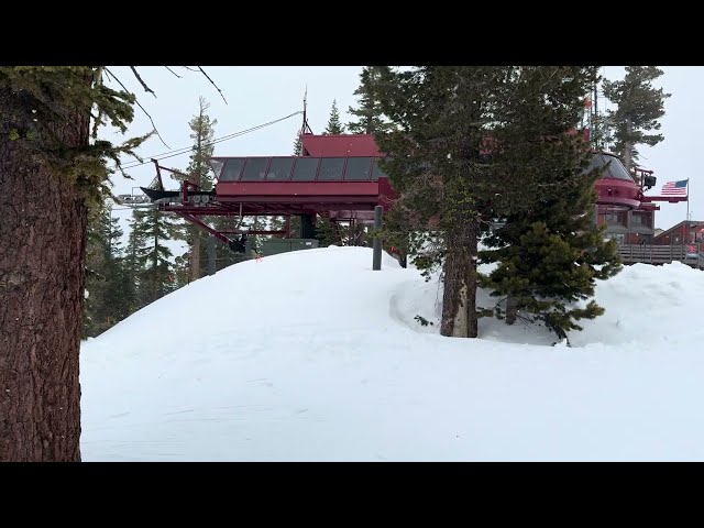 Skiing Burnout, the groomed black diamond from the Backside Express at Northstar California Resort