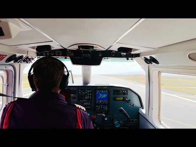 Britten-Norman Islander of FIGAS landing at Stanley Airport in the Falklands