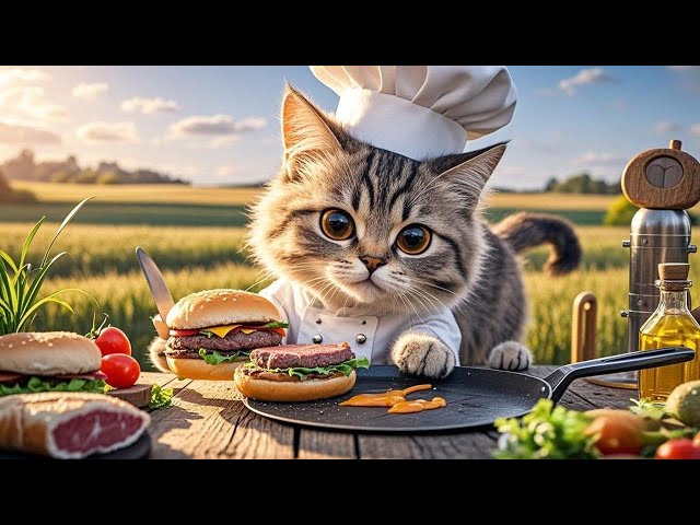 The Cat Is Making A Burger Seriously#cat#catcooking#cutecat#rurallife#ai