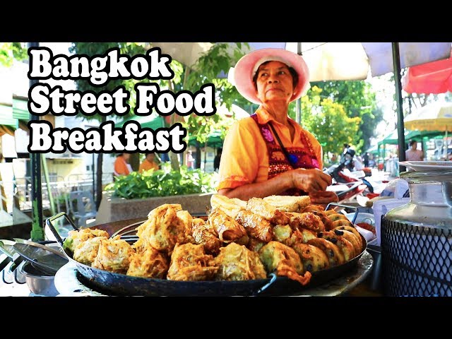 Thai Street Food in Bangkok: Breakfast at a Street Food Market in Bangkok Thailand.