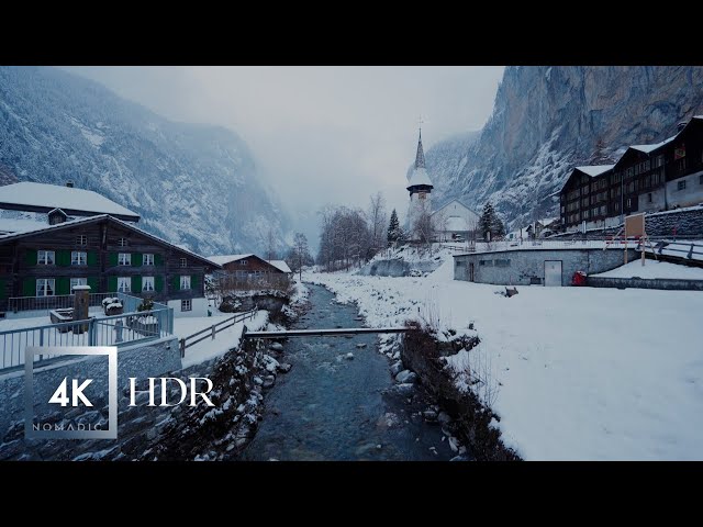 Lauterbrunnen, Switzerland 🇨🇭❄️ Winter, Walking Tour in the Snow, HDR