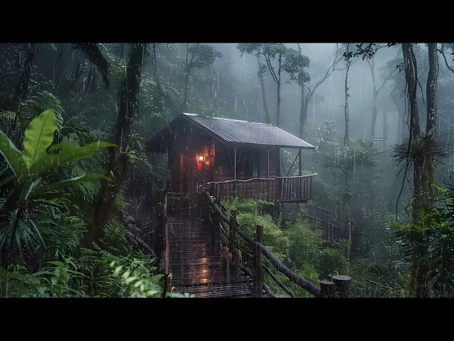 99% of YOU will Fall Asleep Fast | Strong Rain & Mighty Thunder on the Roof of Forest House Cozy