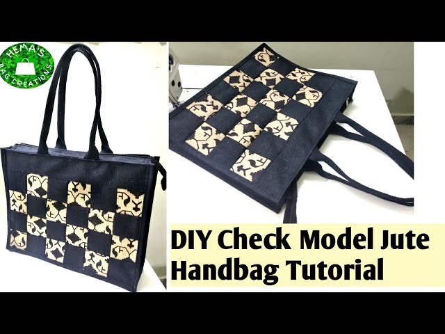 DIY Checks Model Jute Handbag Tutorial/Simple Designer Jute Handbag Making At Home #jutebag #handbag