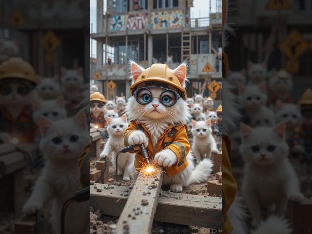 Cat Said Story 😿 Cat Working on Construction 🏗️#ai #cat # #funny #shorts #catlover #cutecat #animals