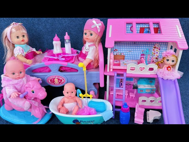 11 Minutes Satisfying with Unboxing Pink Doll House Toys，Cute Baby Bath Playset ASMR | Review Toys