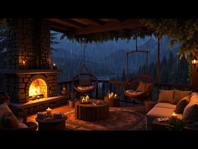 Rainfall & Fireplace Ambience | Cozy Log Cabin in the Forest with Relaxing Sounds