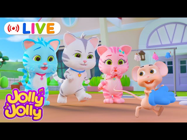 LIVE🔴Three little kittens, Five little ducks + More | Jolly Jolly & Animals - Best Kids Songs!