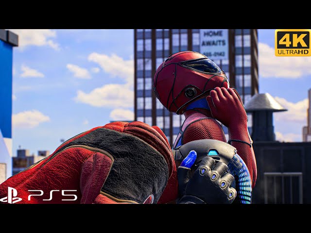 Red Fluro + 2020 Miles Morales Fight Sandman 4K HDR Spiderman 2 Ps5 Slim