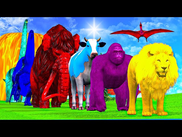 Paint Animals Gorilla Cow Lion Elephant Dinosaurs Dragons and T Rex Fountain Crossing Animal Cartoon