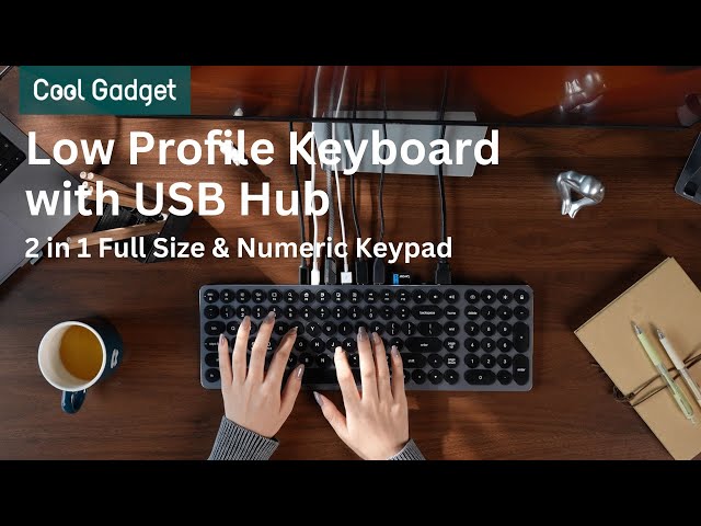 2 in 1 Full Size, Low Profile Keyboard with USB Hub and Numeric Keypad