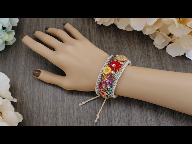 Ethnic Embroidered Bracelet - Fabric Cuff Bracelet - Gift Idea - Handmade Jewelry Design