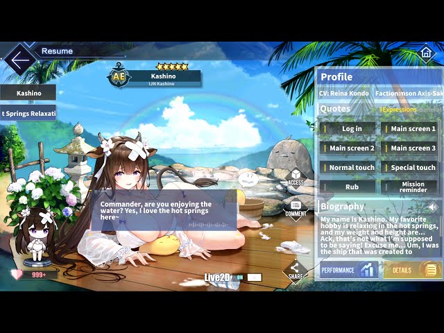 Azur Lane: IJN Kashino L2D Skin Talk & Move (Hot Springs Relaxation) [2160p