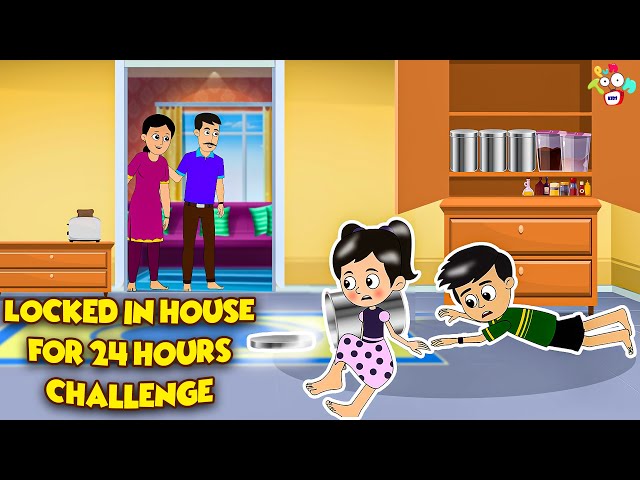 LOCKED IN HOUSE FOR 24 HOURS CHALLENGE | Animated | English Cartoon | Moral Stories | PunToon Kids