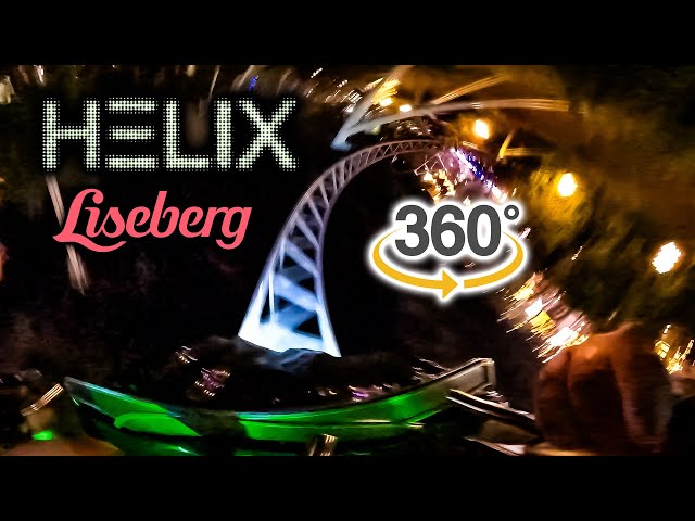 VR 360 Helix Roller Coaster at Night On Ride Font Seat POV Liseberg 2023 08 10