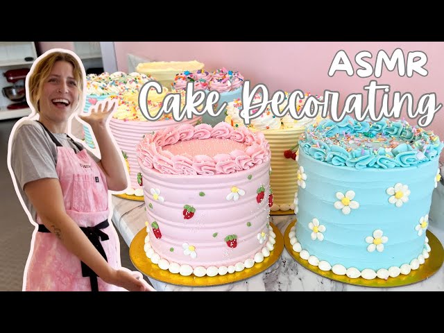 Decorating Buttercream Doodle-Cakes! | Real-Time, Un-Edited [No Talking] [No Music] [ASMR]