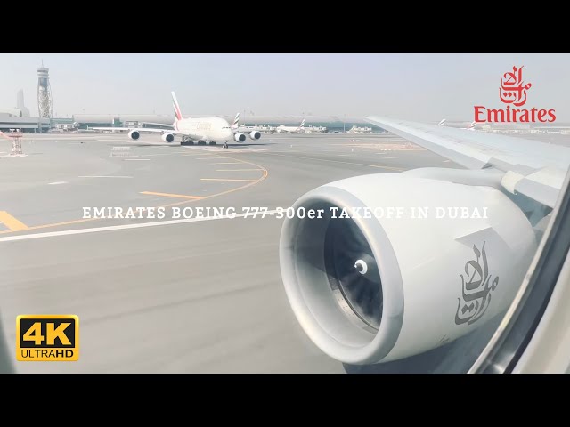 [4K] Emirates Boeing 777-300er POWERFUL Takeoff in Dubai