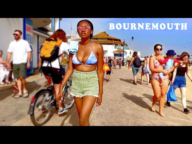 hot day on BOURNEMOUTH Beach 🌞 : Most Beautiful Place in England 🌸 4k video walk