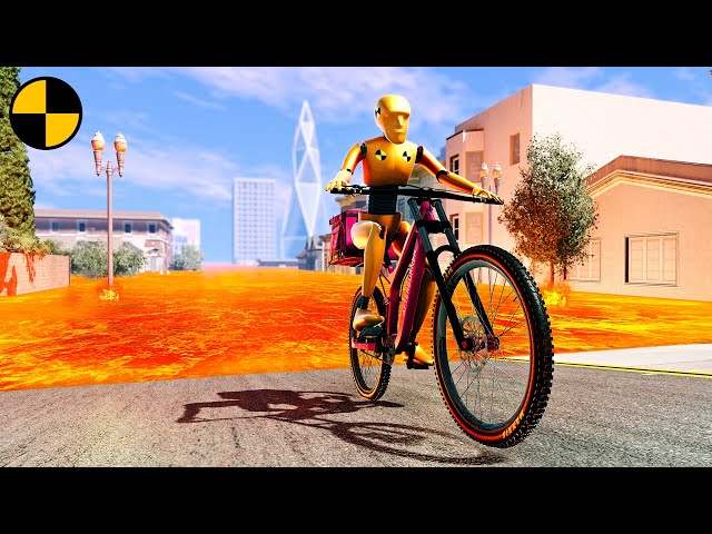 Lava Flood vs Bicycle 😱 BeamNG.Drive