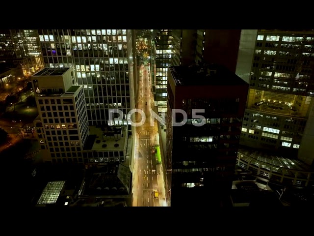 Urban Canyon Frankfurt Skyline Aerial Skyline Highrises Night - Germany City - 4k Stock Footage