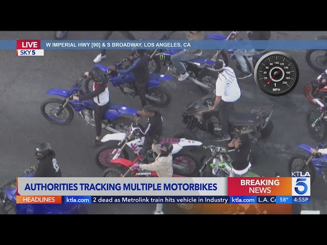 Officers chase large group of motorbike riders in L.A. County