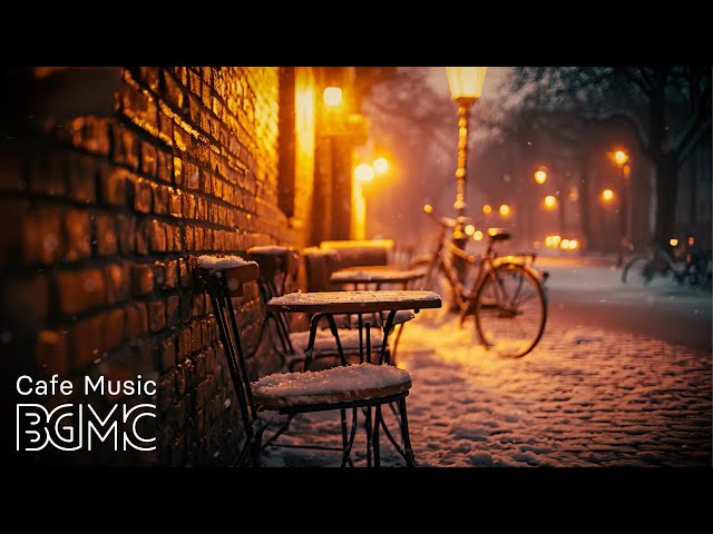 🌙 Cozy Winter Night Jazz & Snowy Street Cafe Music for Relaxing Evening