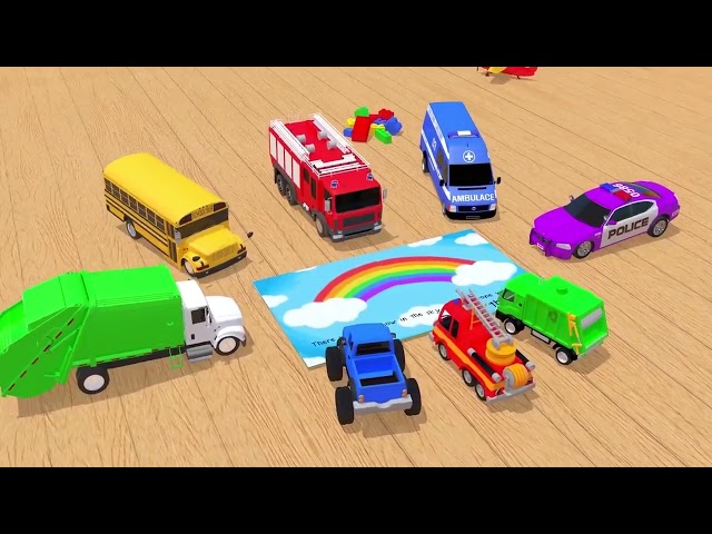 Learn Colors with 9 Street Vehicles and Assembly Monster Soccer Ball Wheels Pretend Play for Kids