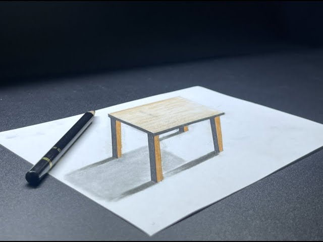 easy draw 3d table on paper for beginners, how to draw 3D table