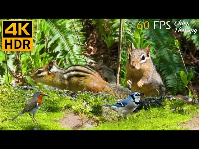 Cat TV for Cats to Watch: Summer Vacation with Cute Birds and Squirrels 😻🐿8 Hours 4K HDR