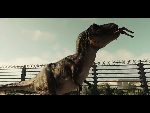 Slow motion of a Tyrannosaurus hunting a human - Jurassic World Evolution 2 Dominion Malta Expansion