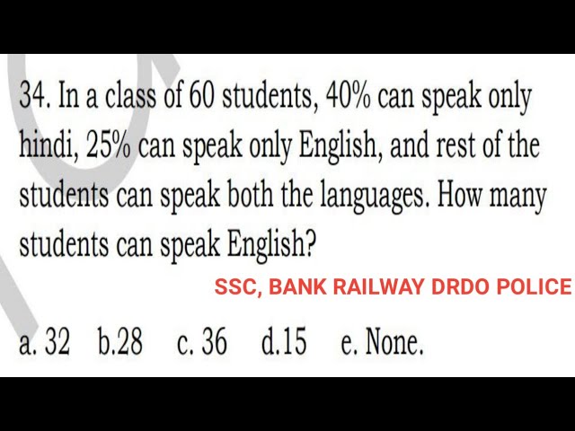 In a class of 60 student 40% canspeak only Hindi, 25% can speak only English, and..... #shortmaths