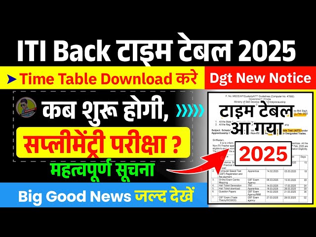 ITI Back Exam 2025, iti back paper 2025 Exam date, iti time table 2025, iti supplementary Exam 2025