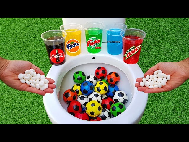 Football VS Nutella Candy and Popular Sodas !! Fanta, Coca Cola, Sprite and Mentos in the toilet