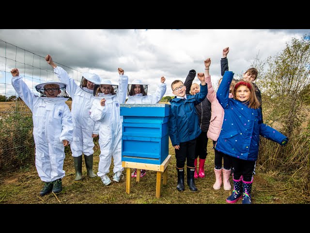 Northants school children celebrate first beehives installed on HS2 wildlife site