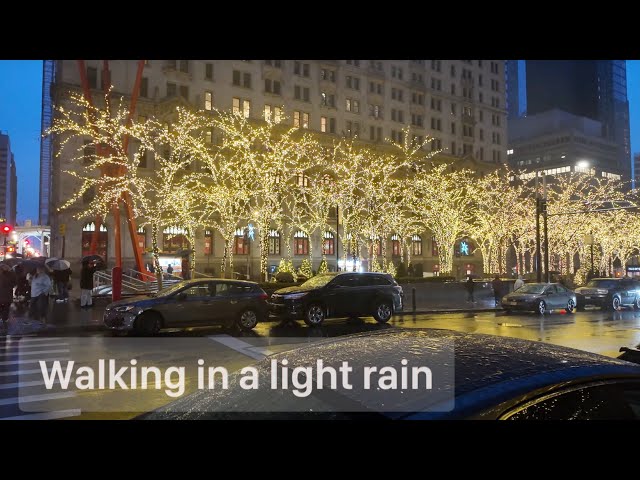 An evening walk through the lower part of Manhattan in a light rain