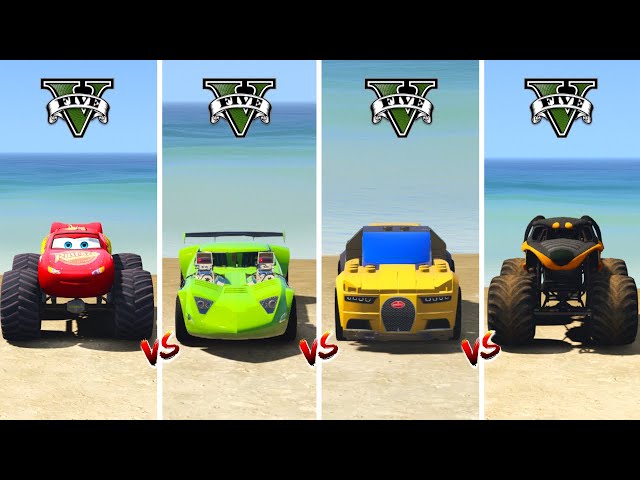 GTA 5 LIGHTNING MCQUEEN MONSTER TRUCK vs HOT WHEELS vs LEGO CAR vs MONSTER JAM TRUCK