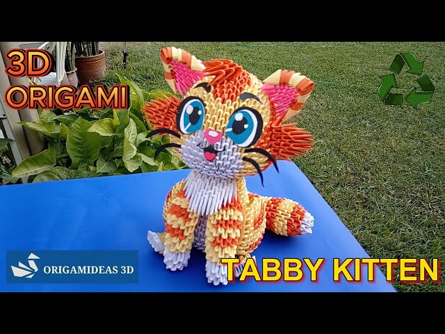 How to make a Tabby Kitten in 3D Origami with reusable paper | Gatito Atigrado en Origami 3D