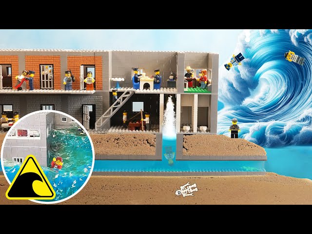 Tsunami Dam Breach Experiment - LEGO Prison Island Escape - Wave Machine Destruction