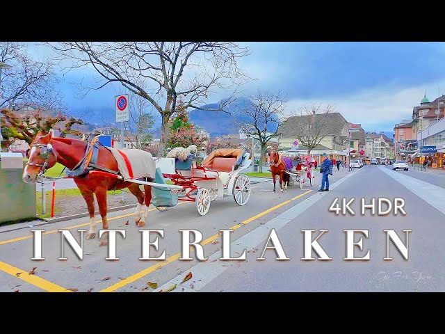 INTERLAKEN SWITZERLAND 🇨🇭 Swiss town between 2 lakes / Walking tour in Region Jungfrau 4K HDR