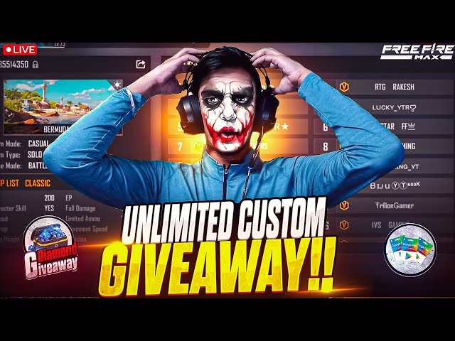 FREE FIRE LIVE CUSTOM ROOM GIVEAWAY | FF LIVE TEAM CODE GIVEAWAY | FF LIVE GIVEAWAY DJ ALOK |FF LIVE