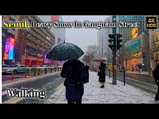 Snowy Gangnam The First Heavy Snow of 2024. Seoul Walking Tour [ 4K HDR]