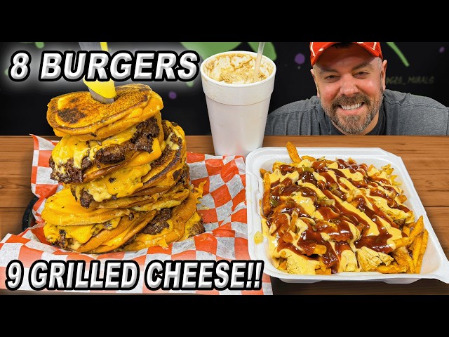 This 8-Patty Hooligan Burger Challenge in Kentucky Has 9 Grilled Cheese Sandwich Buns!!