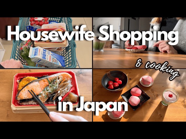 Strawberry Cream Mochi & Strawberry Matcha Latte | Grocery Shopping & Cooking in Japan | V-Day Inspo