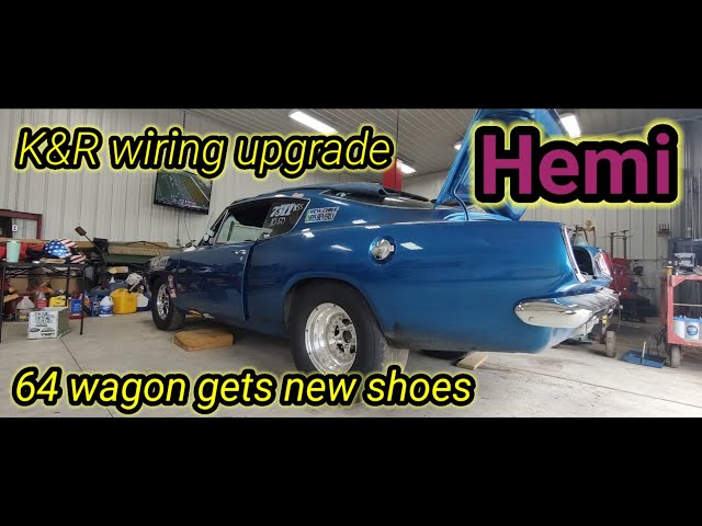 Hemi Cuda gets a new K&R wiring kit & the plymouth wagon is finally back on the ground.