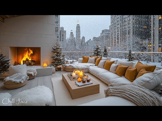 Cozy Winter New York Balcony Ambience with Soothing Instrumental Jazz Music & Piano Bossa Nova❄️