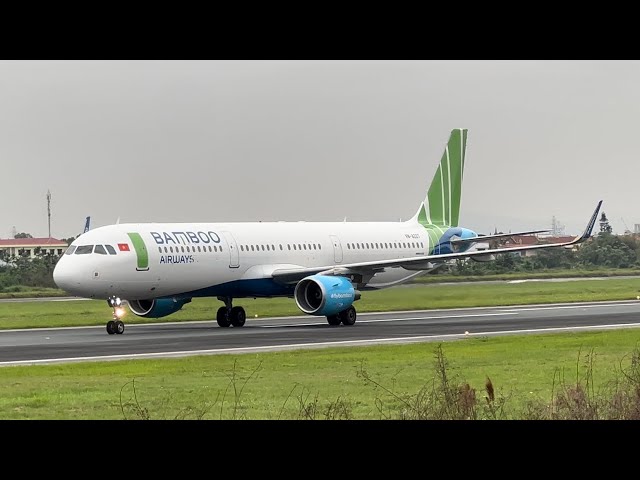 [4K] The brand-new Bamboo Airways plane landing and taxis to the gate at Cat Bi Airport