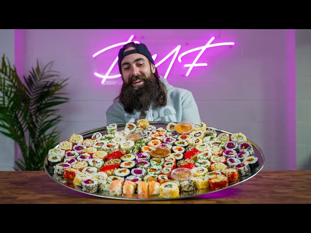 EATING A GIANT SUSHI PARTY PLATTER AT THE NEW STUDIO | BeardMeatsFood