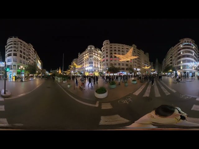 8K VR360 Valencia Spain |Chrismas 2024 | 3D Walking Tour |  Night  City  Walk